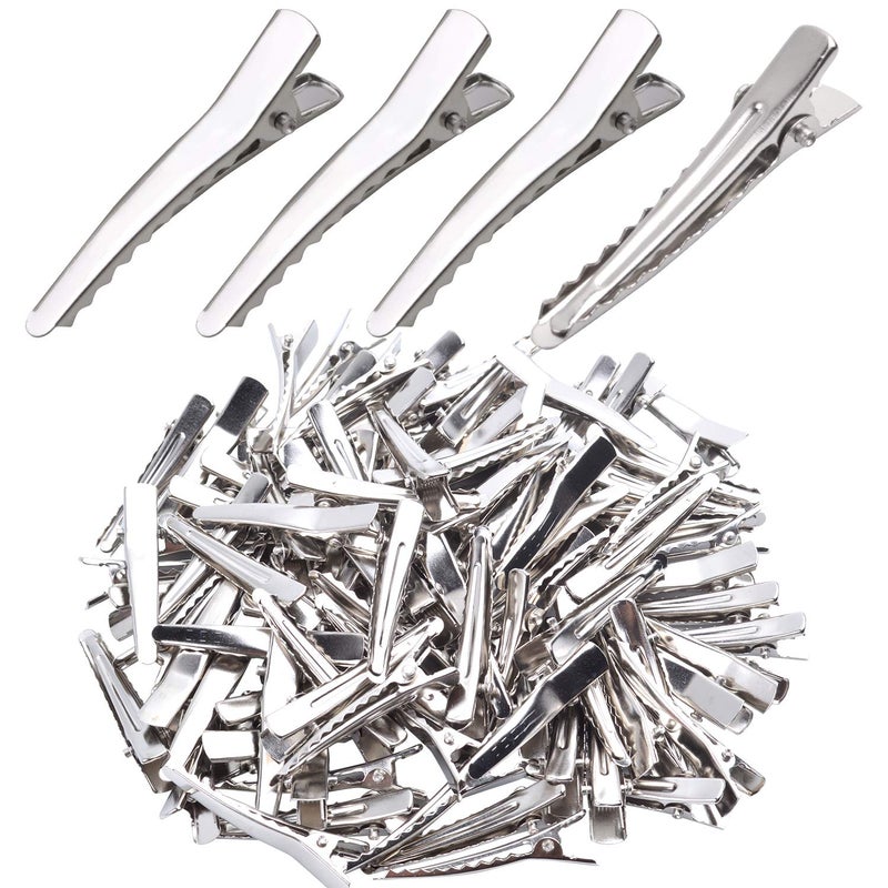 Aylifu Single Prong Alligator Hairpins,100 Pieces Silver Metal Curl Crocodile Hair Clips Teeth Bows Holders Accessories for Hair Care Salon Woman DIY Craft, 39mm - Image 1